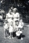 Hazel Neghase (Nadeau) Miser, Marguerite and son David Williams at rear.
Sherry & Larry Miser (Jimmy not pictured), and Betty Jo Miser Means squatting and holding her daughter Judy Lee.
[Identified by Rosalie Narcomey Palmer, Jon Means, and Betty Jo Means]
pg002-2-1953